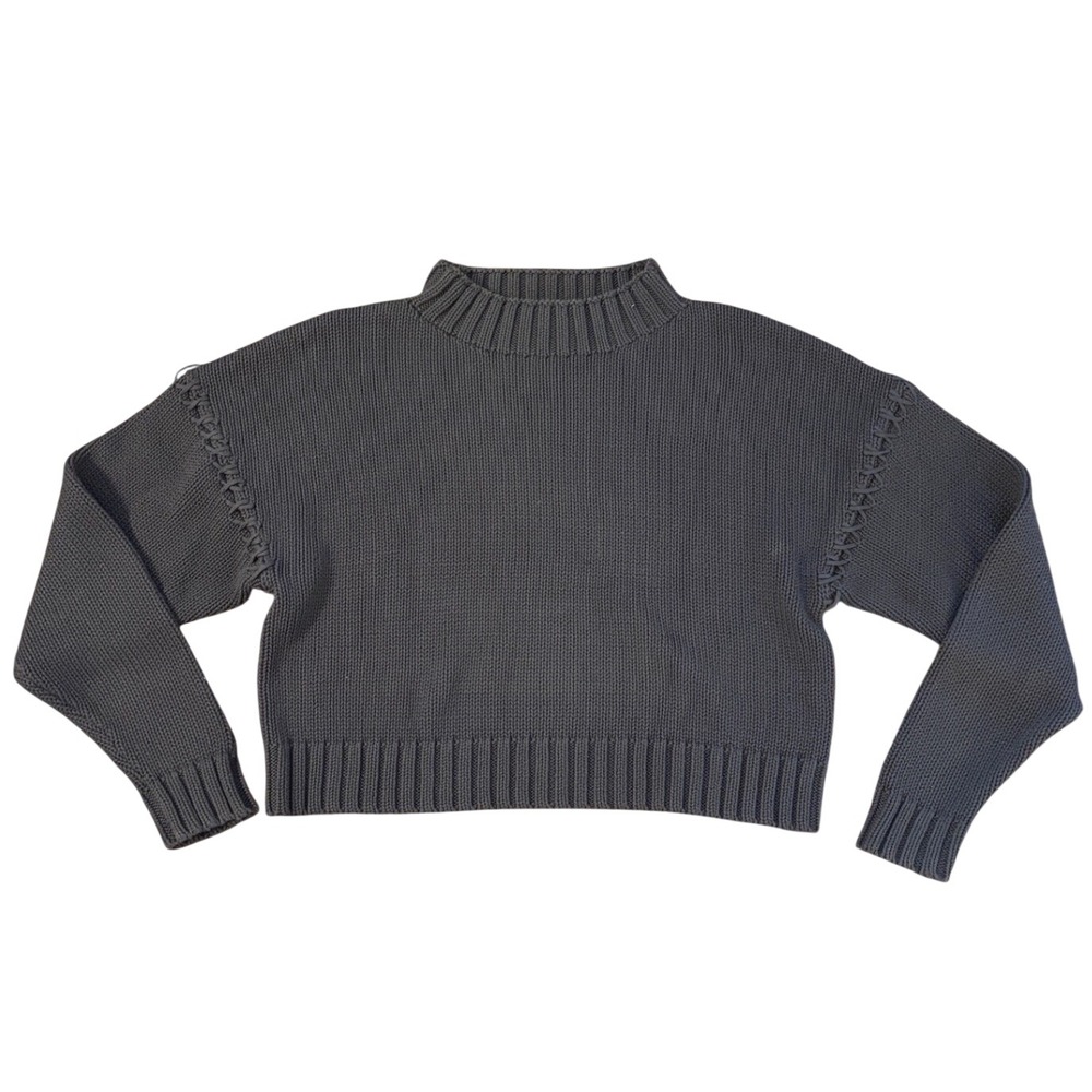 7115‎ by Szeki Organic Cotton Whipstitch Cropped Sweater Brown Womens Medium
